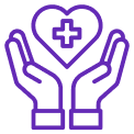 Hands holding a heart with a medical cross symbol.