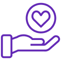 A hand offering a heart symbol above it in purple.