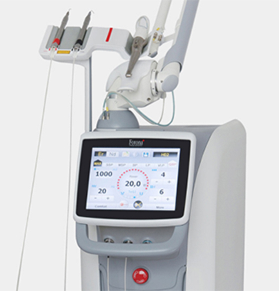 Modern medical laser device with digital touchscreen interface.